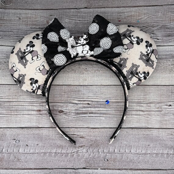 Disney Black and White Steamboat Willie Ears Headband Steamboat Willie Inspired Mickey Ears - Etsy main image 4