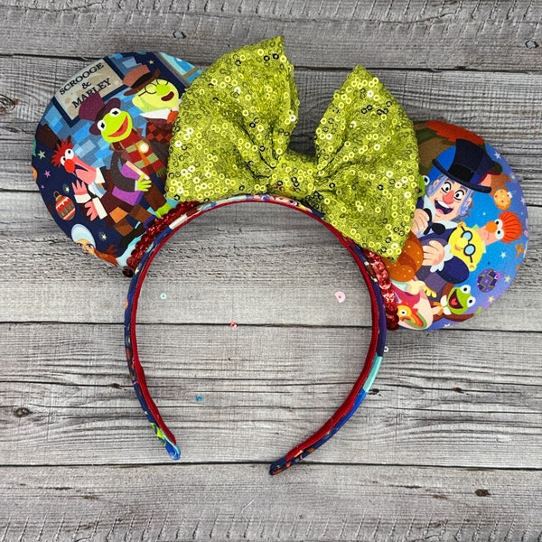 Muppets Christmas Carol Mouse Ears - Minnie Mouse, Mouse, Xmas, lights, , merry Christmas, green, red, Kermit, Scrooge