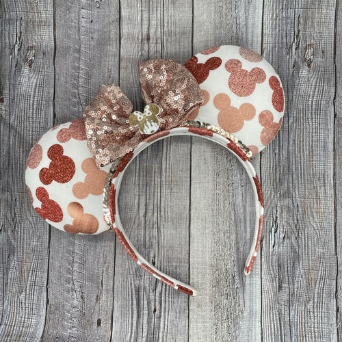 Rose Gold Mickey Mouse Ears - Minnie, Mickey, Gold, Bow, Holiday, Xmas, Hidden Mickey, Disney