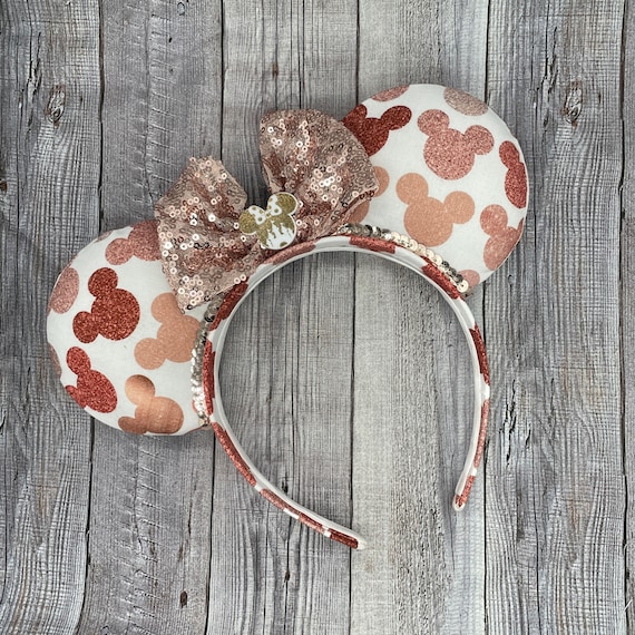 Rose Gold glitter and sequins Minnie Mouse ears headband Disney Parks Ears ROSE GOLD Champagne Minnie Mouse Bow  main image 3