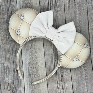 Oreilles de souris de luxe pour mariée avec strass - Minnie, souris, château, royaume magique, mariée, mariage, blanc, robe