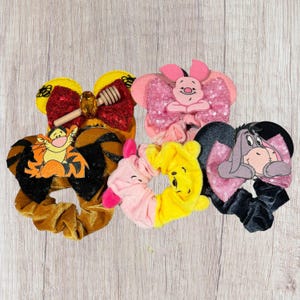 Winnie the Pooh -Mouse ear scrunchies, eeyore, piglet, tigger