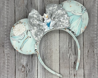 Designer Cinderella Minnie Ears - glass slipper, midnight, prince charming, pumpkin, midnight, fairy godmother
