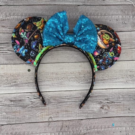 Custom made Disney Inspired Mandalorian Headband with Black Sequin Bow Mandalorian Star Wars Ears Headband With Sequin Bow | Mickey  main image 4