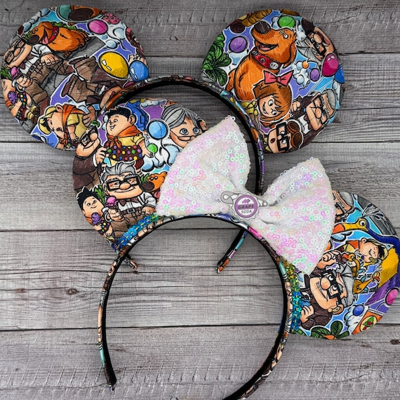 Up Movie Mouse Ears – Rainbow Sequin Trim, White Bow - Etsy display picture 2