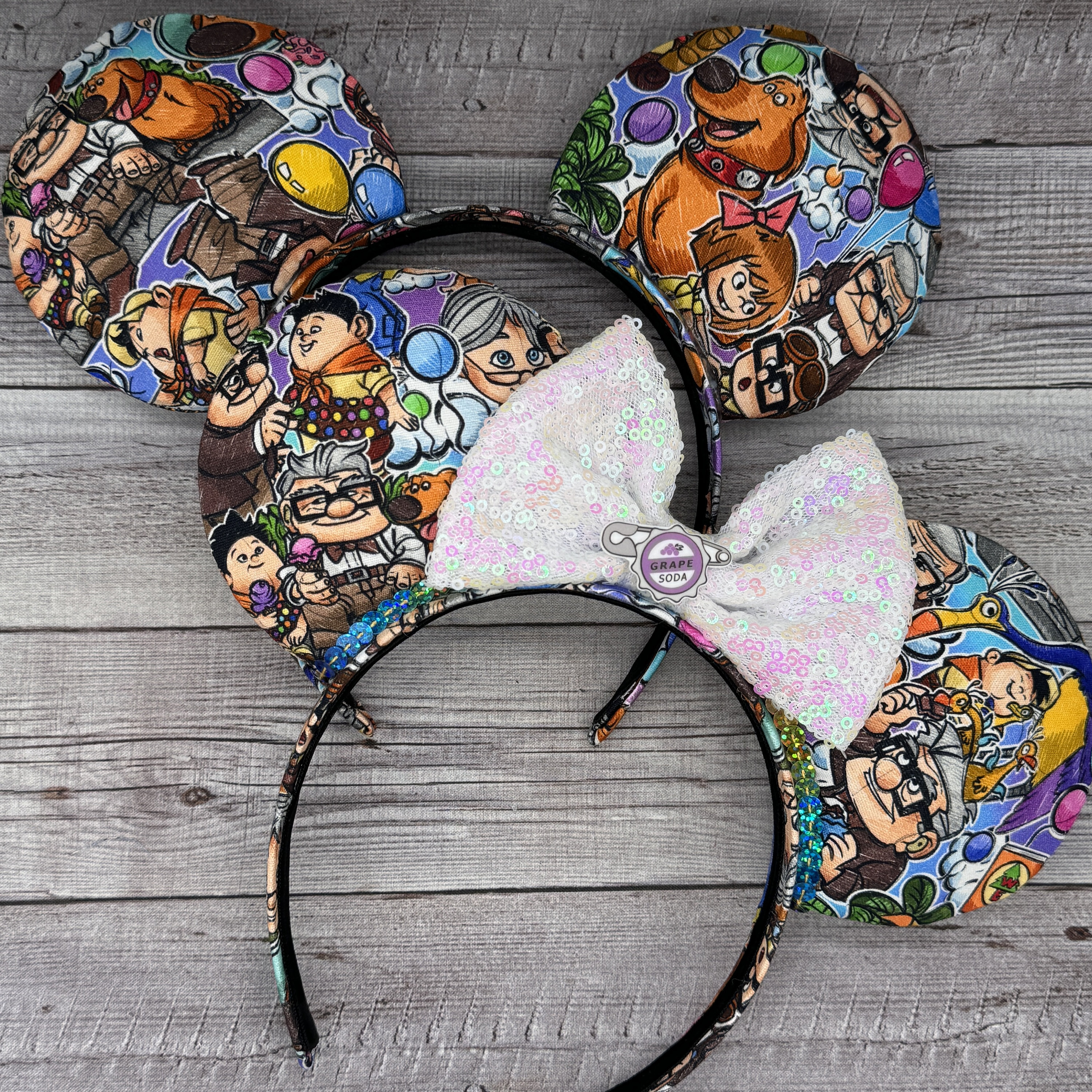 Up Movie Mouse Ears – Rainbow Sequin Trim, White Bow - Etsy