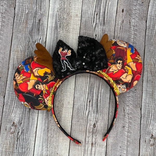 Gaston Mouse Ears - Minnie, Villain, Tavern, La Fou, Beauty and the Beast, Halloween, Deer, Antlers