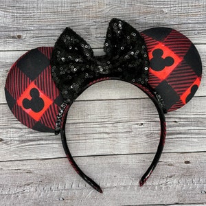 Buffalo Plaid Christmas  Mouse Ears - Minnie, Mouse, winter, mouse, red, black, trendy