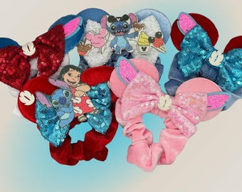 Stitch Mouse ear scrunchies - Lilo Hawaii Snacks Angel