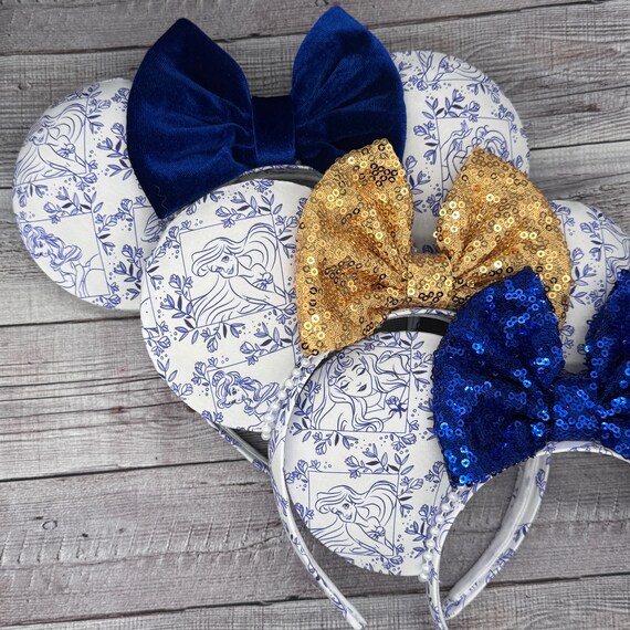 Princess Mouse Ears: Floral Toile, Blue Sequin Bow, Faux  display picture 2