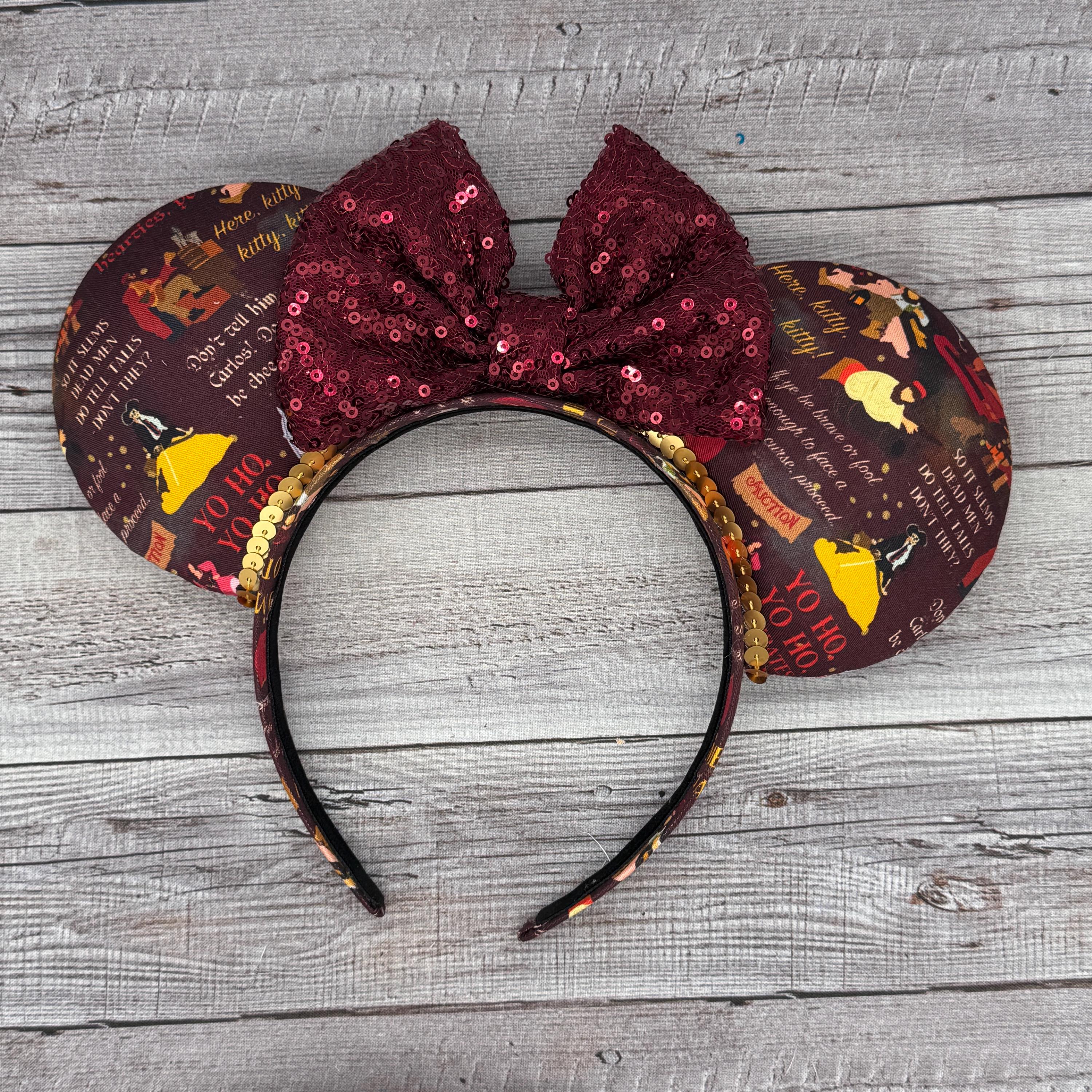Pirateof the Caribbean - Inspired Red Velvet & Gold Sequin Minnie Ears ?‍☠️New Pirates of the Caribbean Ears spotted in  main image 4