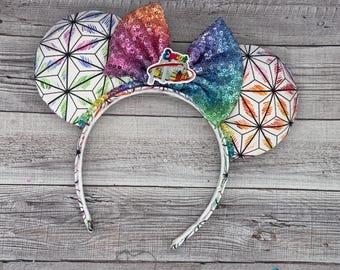 Orejas de ratón de bola de Spaceship Earth Epcot - , minnie, figment, Epcot, espacio, atracciones, arcoíris, artes