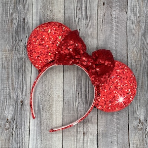 Watermelon Red Glitter Mouse Ears - Minnie, Mouse, , Birthday, Magic Kingdom