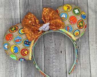 Wilderness explorer badge Mouse Ears - Carl, Ellie, Kevin, Adventure is out there, Dug, Russel, , Balloons, , Minnie, Mouse, up
