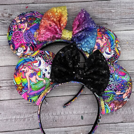 Limited Edition Disney Black Bow Minnie Ears Headband with Colorful Printed Ears Disney~ Minnie Mouse Ears Shiny Rose Bow D Letter Printing  main image 4