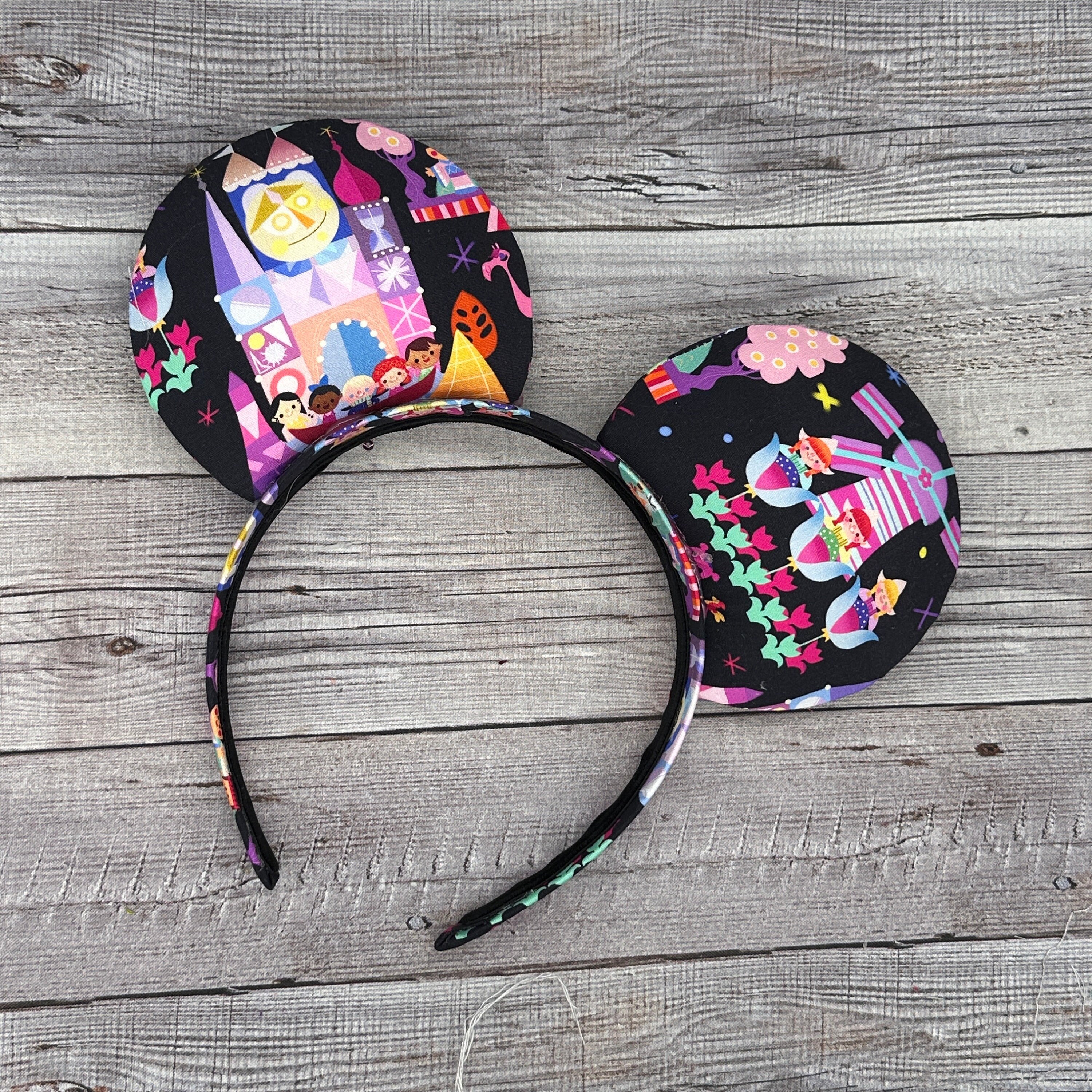 Small World Mouse Ears Headband – Teal Sequin Bow, Handmade 