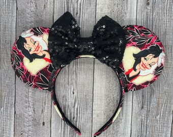 Cruella DeVil Mouse Ears - Emma Stone Minnie, Mickey, Dalmatians, Halloween, villains, party, fall, dots, Disney, magic kingdom