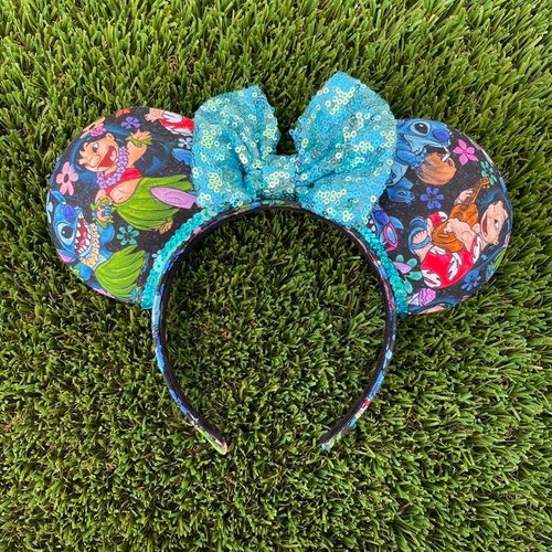 Hula Stitch Mouse Ears - Minnie, A'ulani Mickey, Lilo, Black, Disney, Disneyland, Hawaii, kiss
