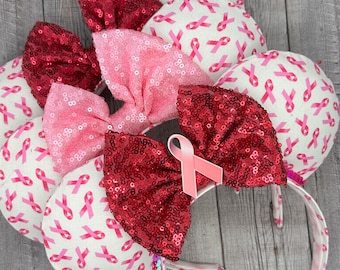 Breast Cancer Awareness Mouse Ears – Pink Ribbon Sequin Bow