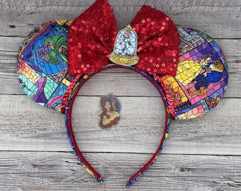 Stained Glass Beauty and the Beast Minnie Ears - Belle, Mouse, Minnie, Mouse, , Princess