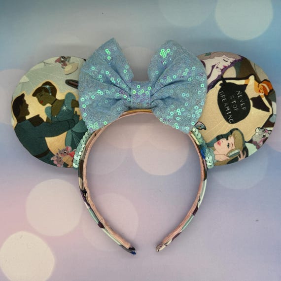 Cinderella Minnie Ears – Pop Art, Blue Sequin Bow Ready to 