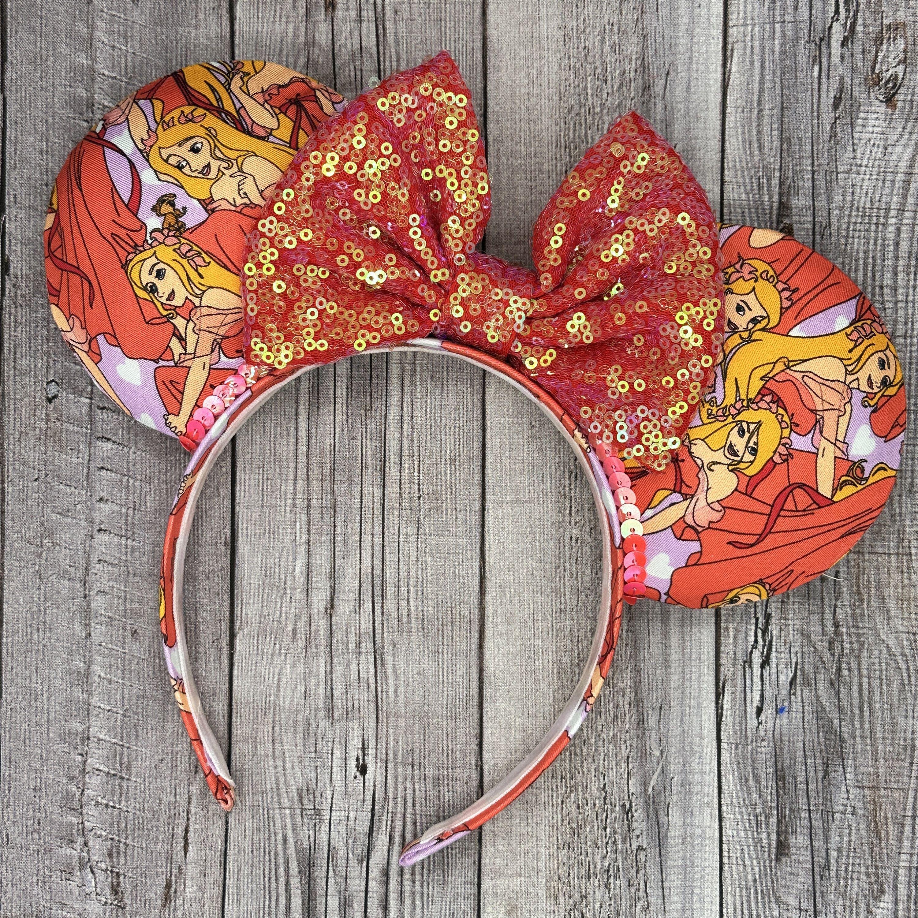 Enchanted Giselle Inspired Minnie Ears Headband with Bows & Sequins Enchanted Giselle Ears - Princess, Amy Adams, Minnie, Land  main image 2
