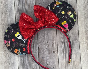 Princess Wine Glass Black Ears - Epcot, Drinking, Minnie, Mouse, DInsey world, Food and Wine