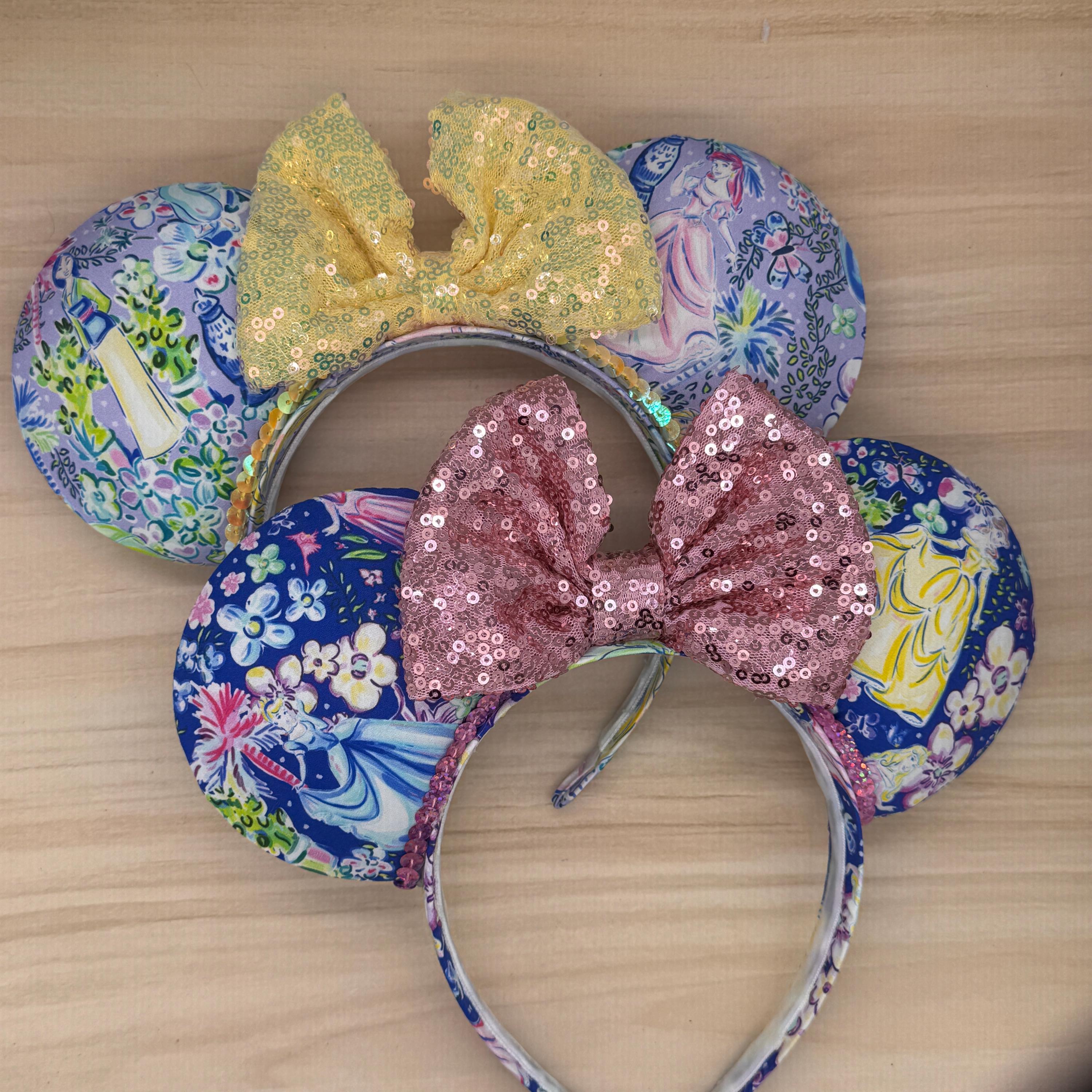 Handmade Blue Princess Pink Bow Sequin Mouse Ears Make It BLUE Make It PINK Mouse Ears Headband, Iridescent  main image 2