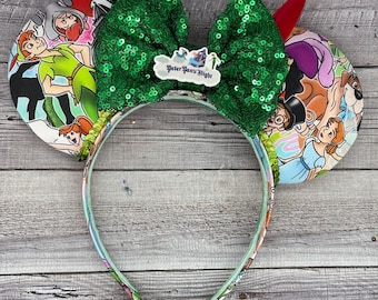 Orejas de Peter Pan: Nunca crezcas, Nunca jamás, Campanilla, Luces de hadas, Wendy, Garfio, Smee, Niños perdidos