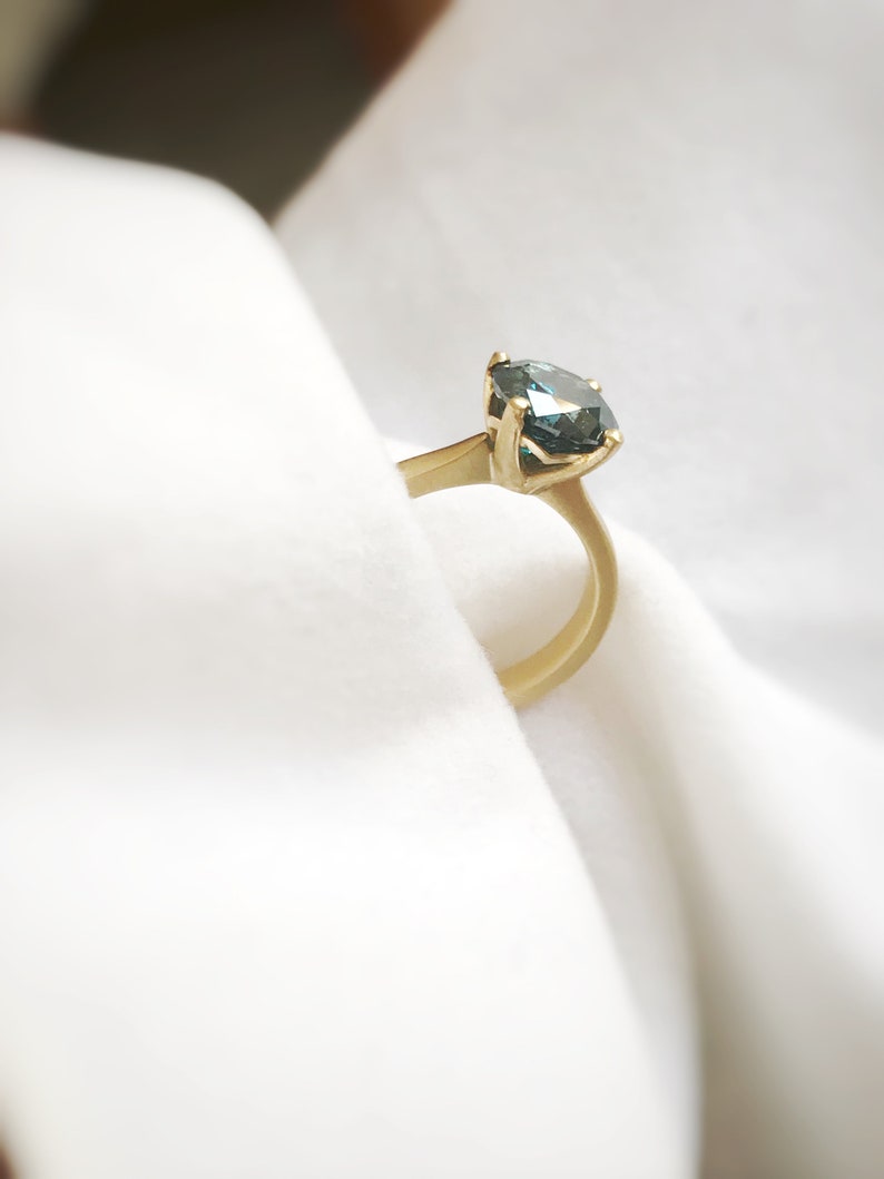 2.1 Carat Blue Salt and Pepper Diamond Engagement Ring in 18k Yellow Gold image 3