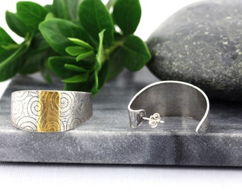 Size 8 12 Keum boo ring Swirls and flower bar ring Flower Silver and Gold Bar Ring Mixed Metal Statement Ring Gift for her