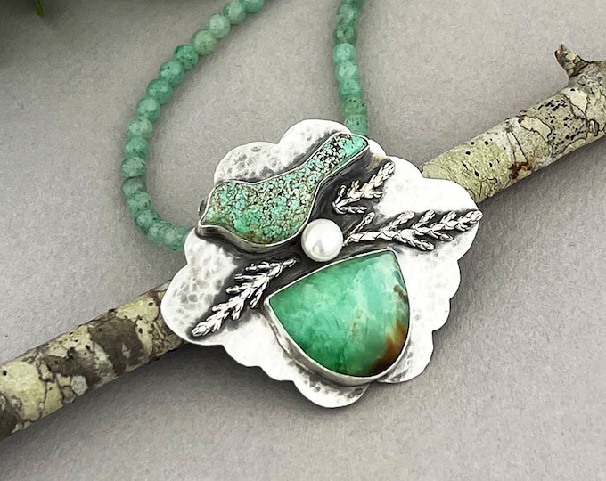 Number 8 Turquoise Bird and Chrysoprase Necklace