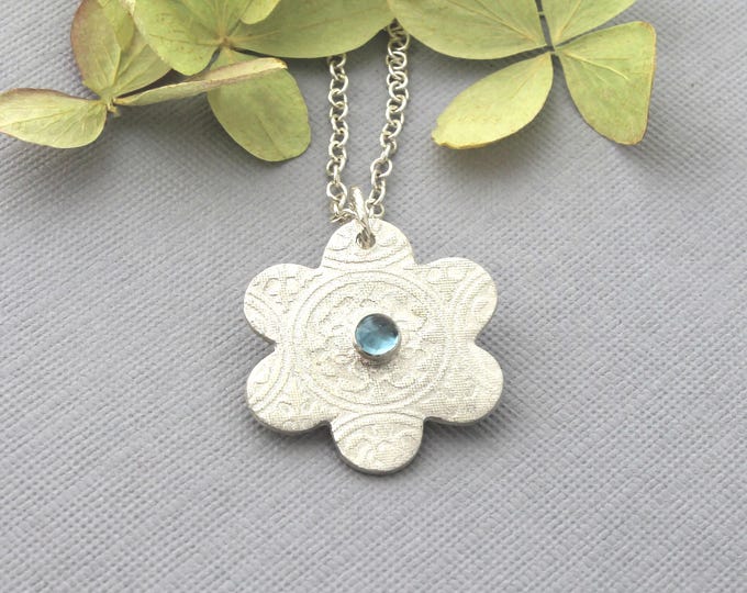 Blue Topaz Flower Silver Pendant