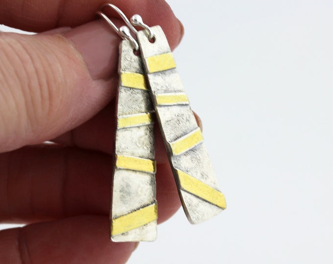 Silver and Gold Geometric Bar Earrings