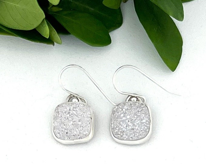 Petite White Druzy Silver Earrings