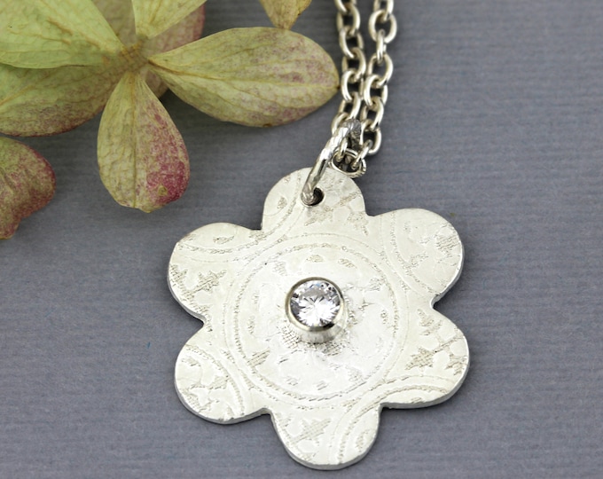 Flower CZ Silver Pendant