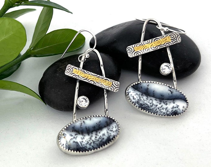 Opal Dendritic Silver Statement Earrings
