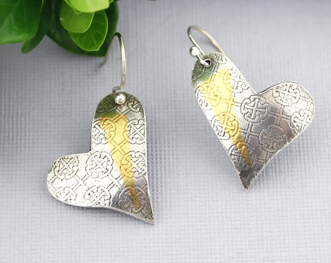 Silver and Gold Heart Earrings