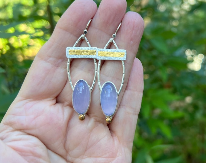 Lavender Chalcedony Earrings in Silver and Gold
