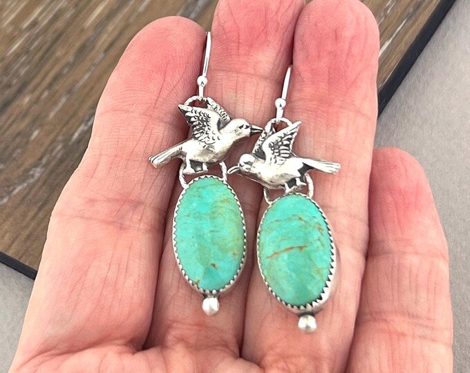 Soaring Silver Birds and Royston Turquoise Earrings