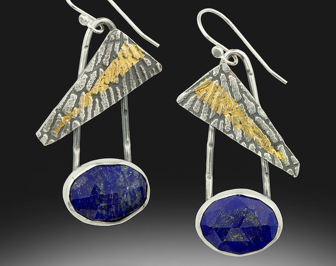 Lapis Earrings in Silver and Gold,  Keum boo Jewelry