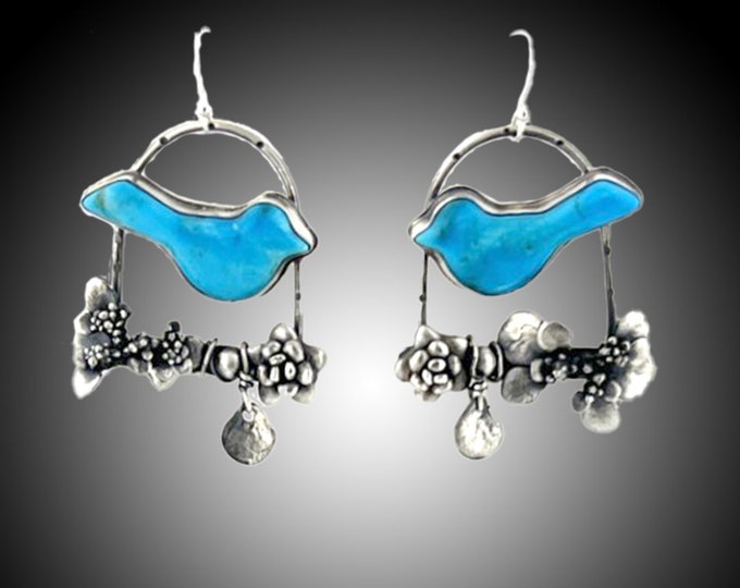Kingman Turquoise Birds on Succulents, Southwestern Jewelry, Turquoise Jewelry