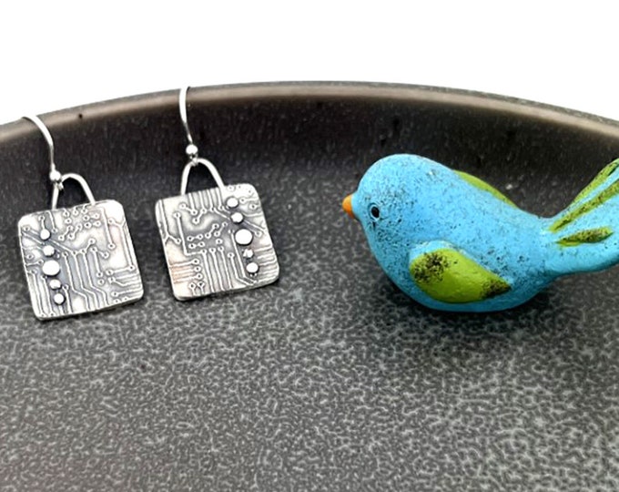 Circuit Board Silver Earrings, Everyday Lightweight Computer Parts, Tech Gift, Minimalist Cyber Fun Gift
