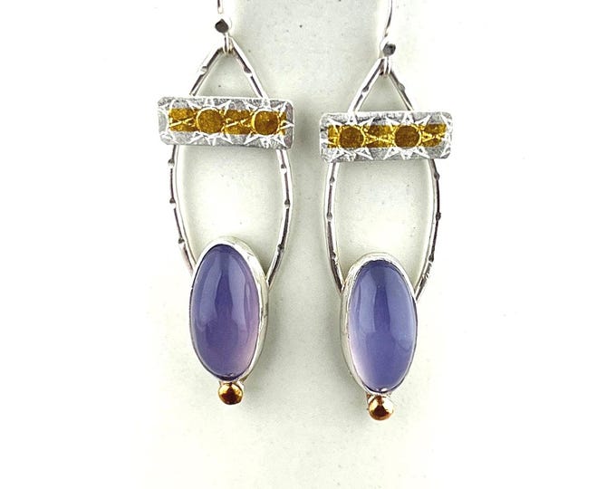 Lavender Chalcedony Earrings in Silver and Gold
