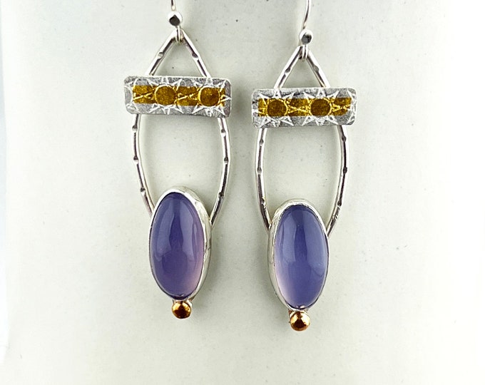 Lavender Chalcedony Earrings in Silver and Gold