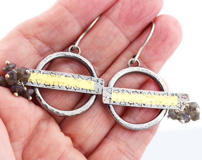 Labradorite Silver and Gold earrings