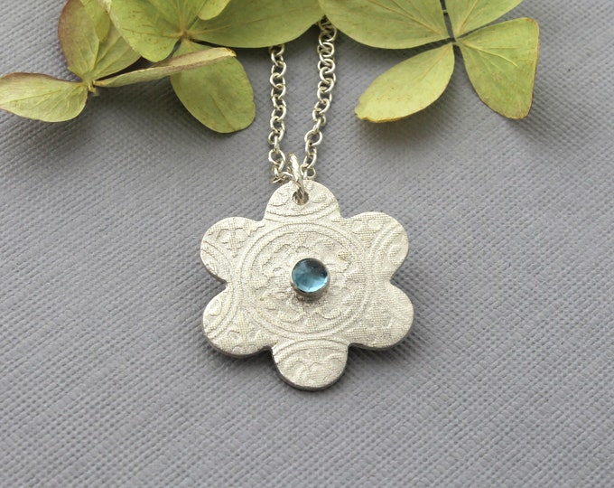 Blue Topaz Flower Silver Pendant