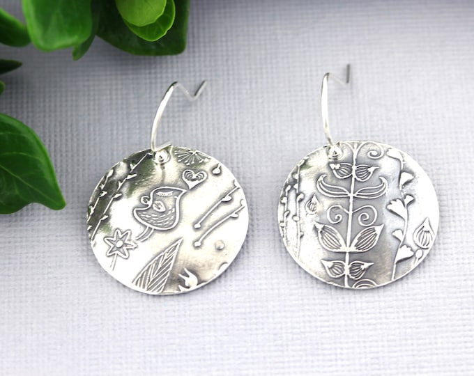 Garden Bird Silver Earrings