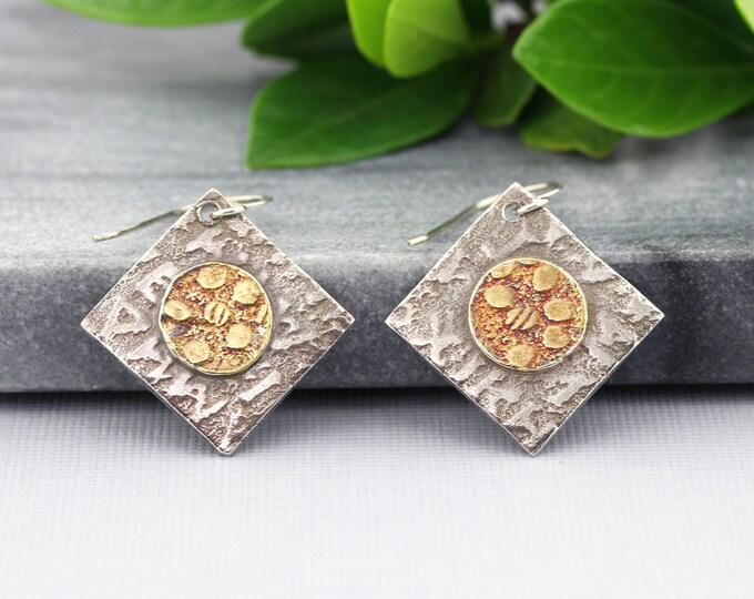 Geometric Silver and Gold Square Earrings