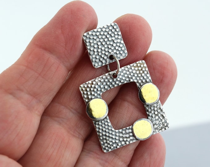 Geometric Squares in Silver with Circles of Gold